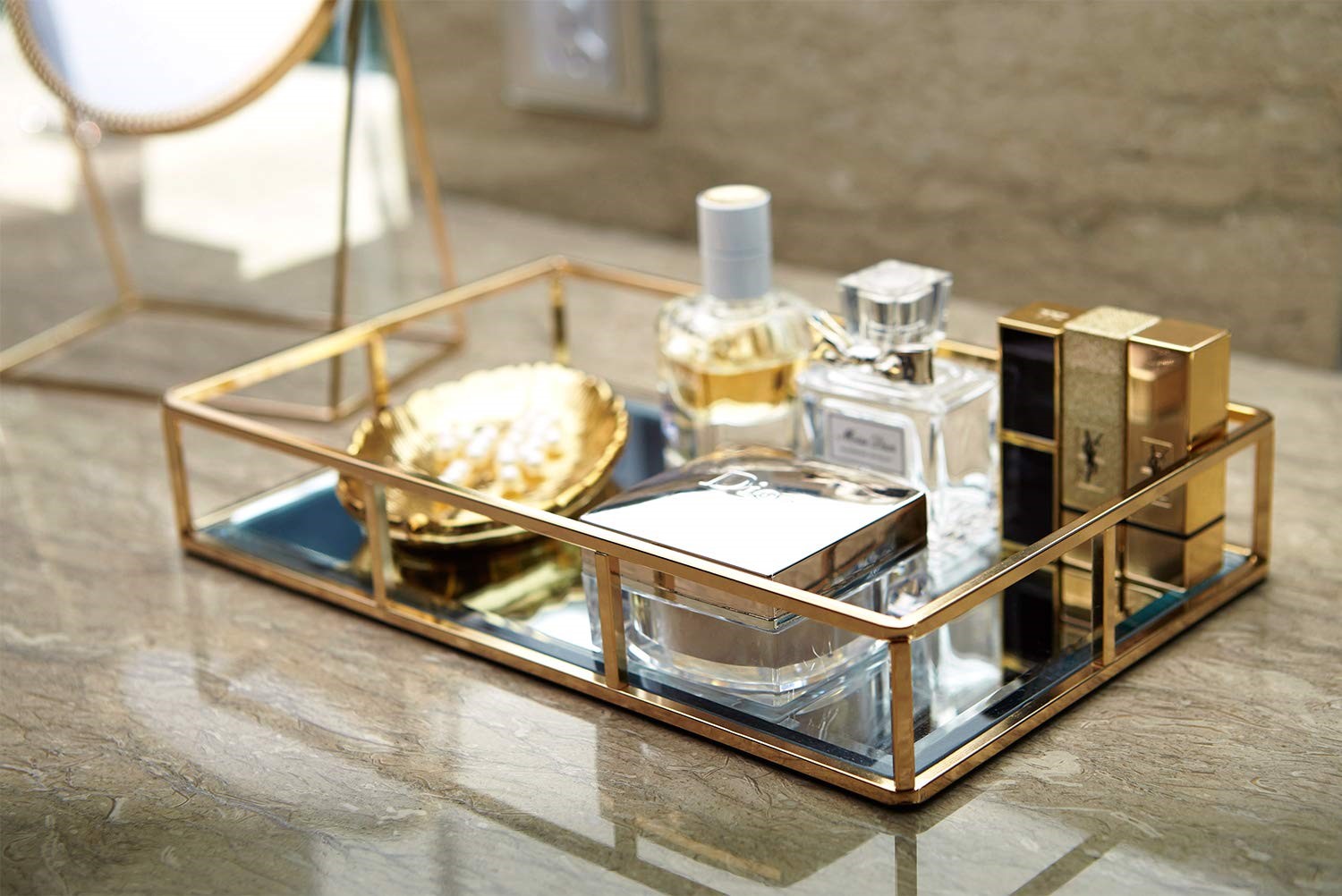 Gold mirror tray